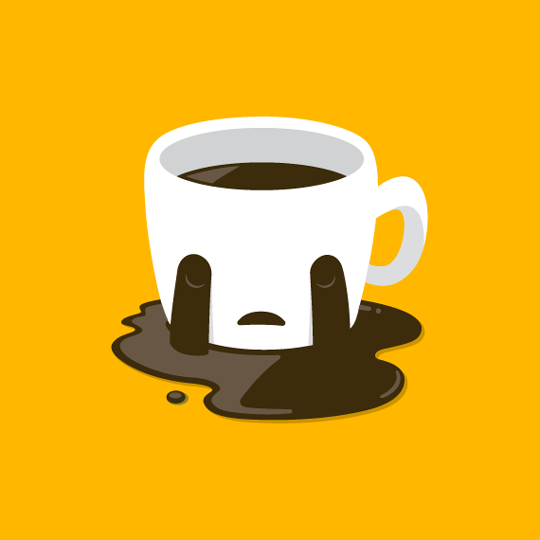 Illustration of a sad cup crying coffee tears.