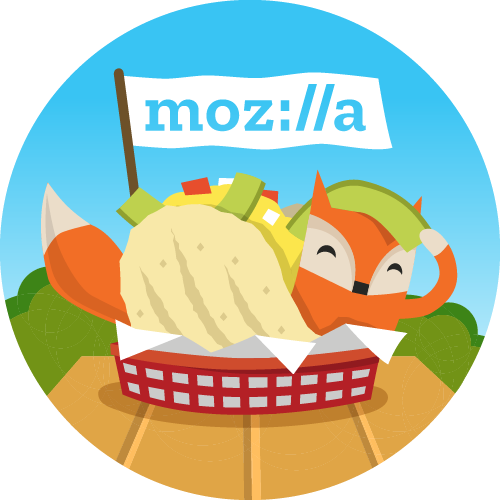 Illustration of a Fox in a Taco with a Mozilla flag.