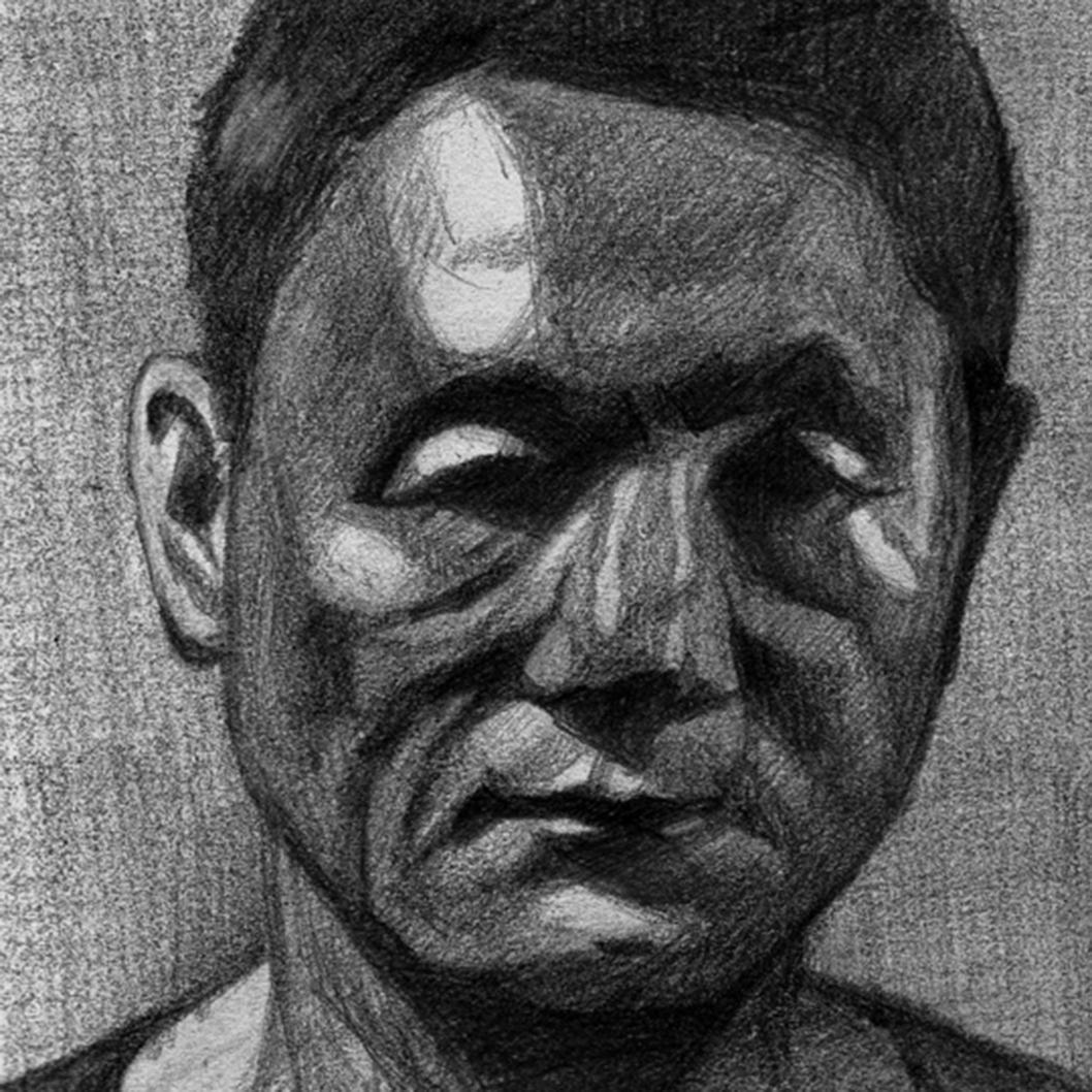 Illustration of a portrait of actor Takeshi Kitano.